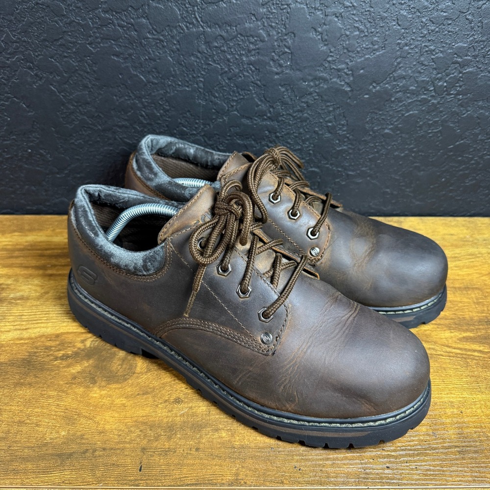 Skechers Cascades 50018 Brown Leather Oxford Work Boots Mens Size 11